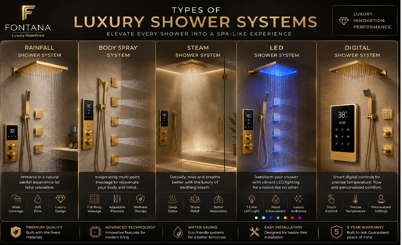 Types of luxury shower systems